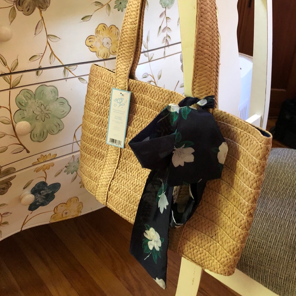 Draper James wicker bag with silk ribbon